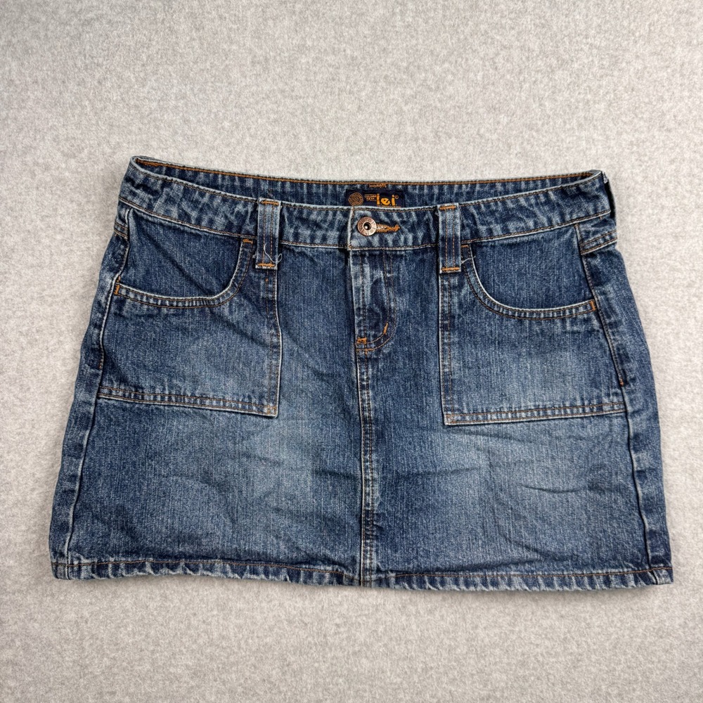 Vintage LEI Denim Mini Skirt Womens 9 Utility Y2K Flap Pocket Skater 90s Jean